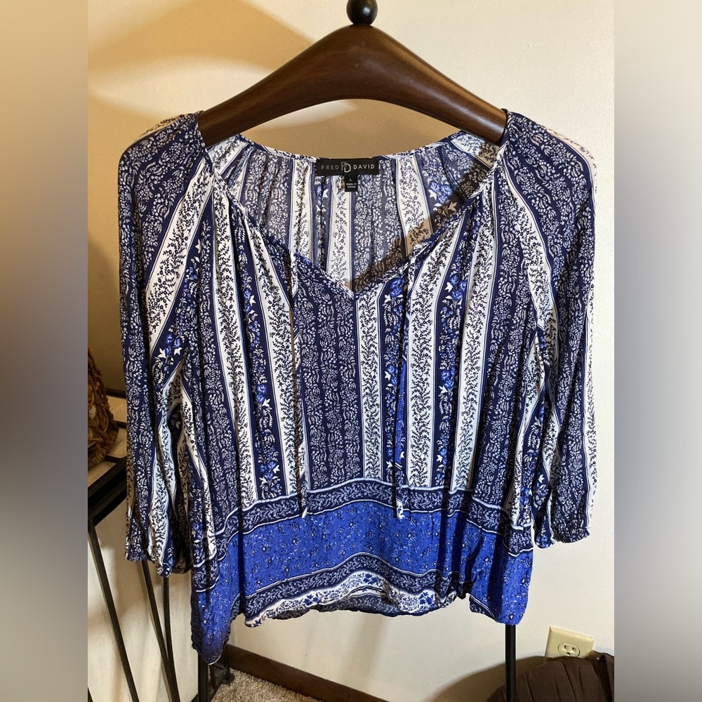 Blue and white Boho blouse